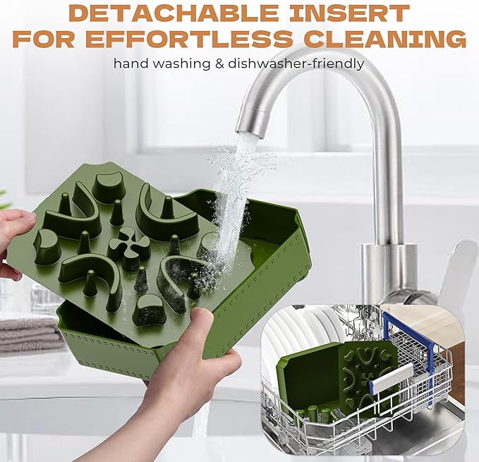 UPSKY Slow Feeder Dog Bowl, 2-in-1 Raised Dog Bowl with Anti-Choking Maze Puzzle, 2-6 Cups Pet Food for Small & Medium Breeds, Interactive Pet Feeder to Slow Eating, Reduce Boredom Deep Green