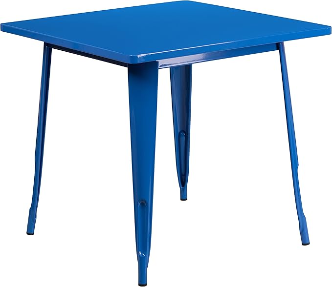 EMMA + OLIVER Commercial Grade 31.5" Square Blue Metal Indoor-Outdoor Table