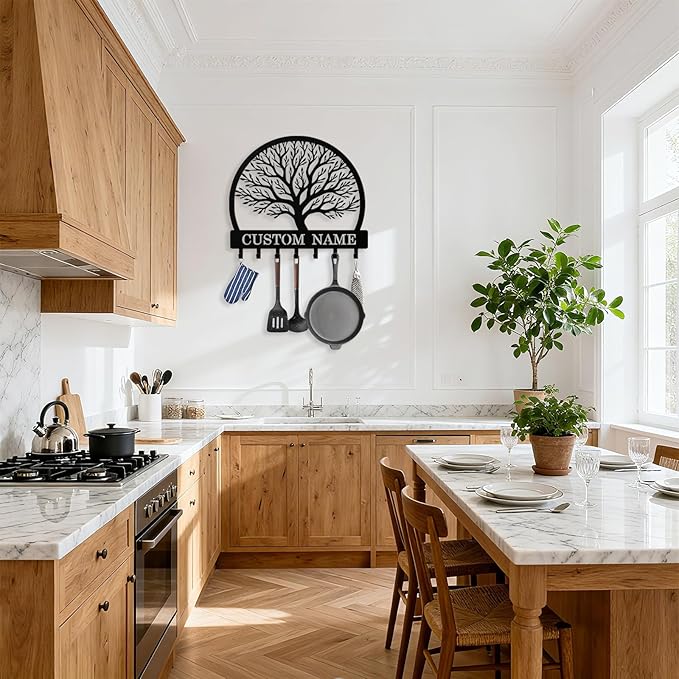 Personalized Key Holder Wall Mount, Custom Tree of Life Metal Keys Hanger for Wall with Name, Custom Key Rack Holder with Hooks for Home, Entryway, Front Door, Living Room, Kitchen, Bathroom