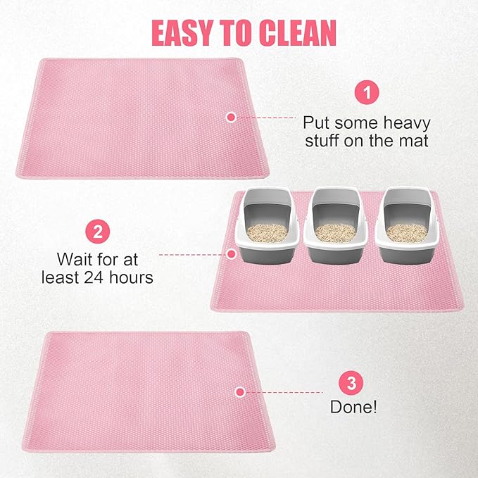 Cat Litter Mat,45"x32" Extra Large Cat Litter Box Mat,Honeycomb Double Layer Kitty Litter Trapping Mat,Soft EVA Material,Urine & Waterproof,Scatter Control,Easy Clean,Washable(Pink）