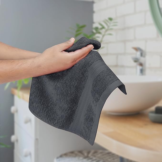 BOUTIQUO Ultra Soft Cotton 6 -Piece Hand Towel Set 16x24 Inch, Ideal for use in Bathroom, Kitchen, Gym, Spa & General Cleaning, Compact & Lightweight Multi Purpose Hand Towels - Charcoal Grey