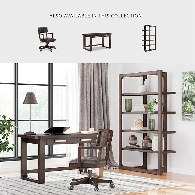 Signature Design by Ashley Breckington Contemporary Wood Framed 76" Bookcase with 4 Shelves, Dark Brown