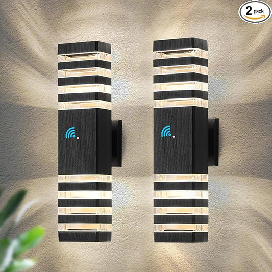 18.3 Inches Dusk to Dawn Outdoor Lighting,Up and Down Exterior Light Fixtures with 4 * 7W LED Bulbs,Waterproof Modern Long Outdoor Wall Light,Black Outdoor Porch Light for House,Garage,Patio