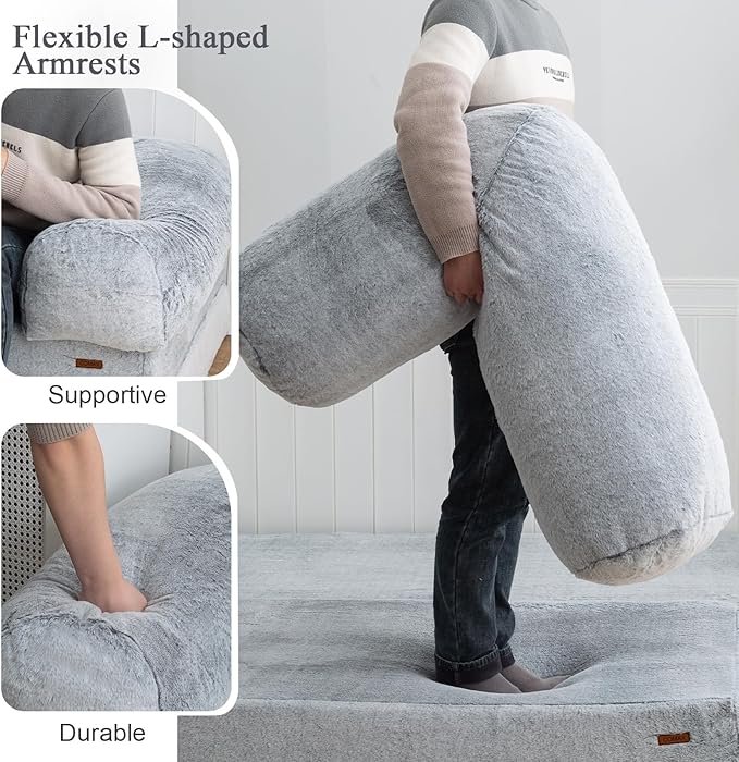 COMAX Folding Sofa Bed Queen, Foldable Couch Bed, Fold Out Futon Chair Sleeper for Adults, Convertible Floor Mattress Sofa for Bedrooom Living Room, Snow Light Grey