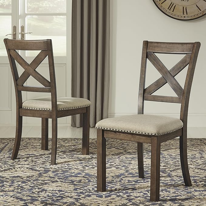 Signature Design by Ashley Moriville Modern Farmhouse 19" Upholstered Dining Room Chair, 2 Count, Brown