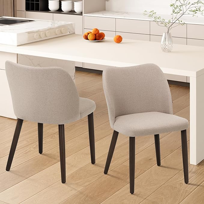 Wooden Dining Chairs Set of 2, Upholstered Kitchen Dining Room Chair, Modern Fabric Farmhouse Dinner Chair for Restaurant & Cafe, Camel