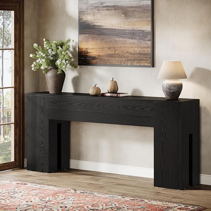 Tribesigns 71-Inch Long Console Table for Entryway, Farmhouse Sofa Console Behind Couch, Entry Table for Hallway, Foyer, Living Room, Black