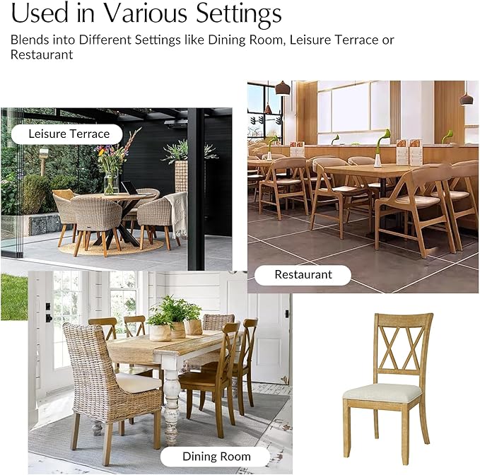 Wood Dining Chairs Set of 4, Modern Farmhouse Kitchen Dining Room Chair, Upholstered Dinner Chair with Back Wood Legs for Restaura, Cofe and Hotel Natural