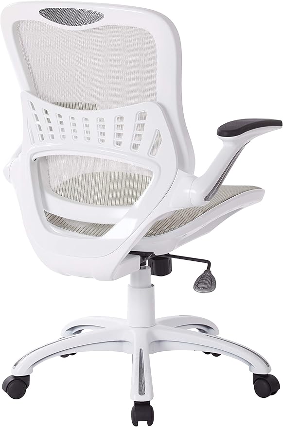 Office Star Ventilated Manager's Office Desk Chair with Breathable Mesh Seat and Back, White Base, White