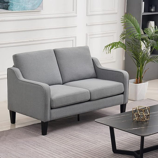 VINGLI Loveseat 53" Small Couch Loveseat Sofas for Living Room Mid Century Modern Sofa Couch Light Grey Love Seat Couches with Scooped Arms for Small Spaces, Bedroom, Apartment, Studio