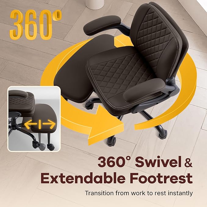 Cross Legged Office Chair: ADHD Criss Cross Desk Chair with Wheels & Stretchable Rotating Footrest - Height Adjustable Wide Yoga Kneeling Meditation Chair with Flip-up Armrests Back Support