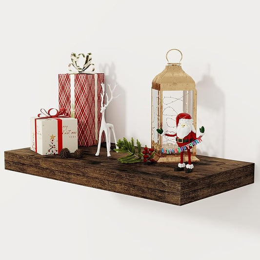 12 Inch Deep Floating Shelves, 24 x 12 Floating Shelf for Books, Rustic Wood Deep Wall Shelves for Home Storage & Display, 2" Thicked Shelves for Kitchen, Living Room, Bedroom, Rustic Brown, 1 Pack