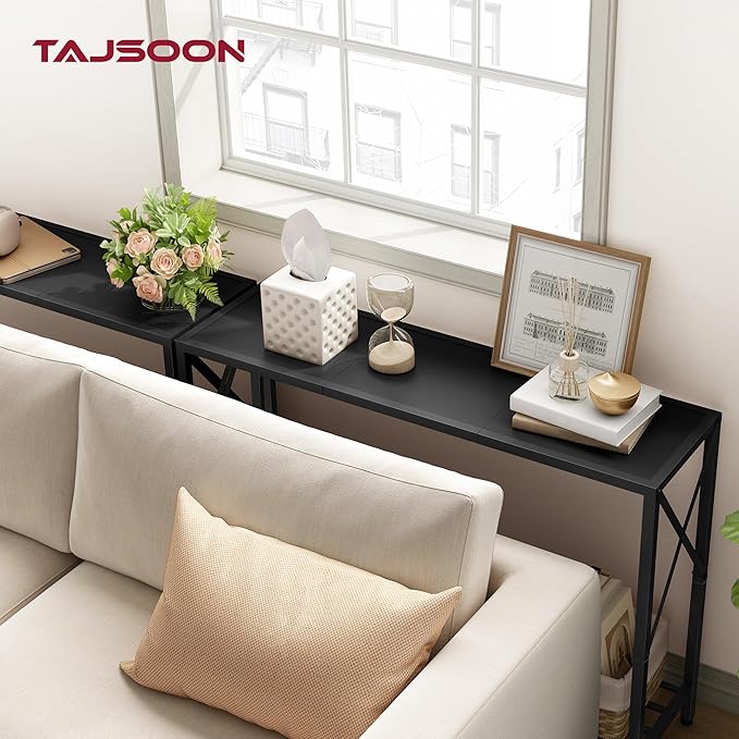 Tajsoon Console Table, 2-Tier Entryway Table, 41.8”L Narrow Sofa Tables with Shelves, Behind The Couch, for Entrance, Hallway, Living Room, Foyer, Corridor, Office, Black