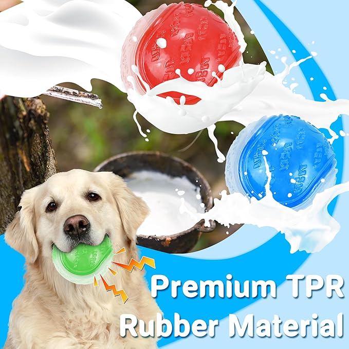 Glow Dog Ball, 3.5” Squeaky Dog Toy Ball, Dog Rubber Ball Toys for Small and Medium Large Dogs, Durable Dog Fetch Toys Puppy Chew Toys Pack of 4