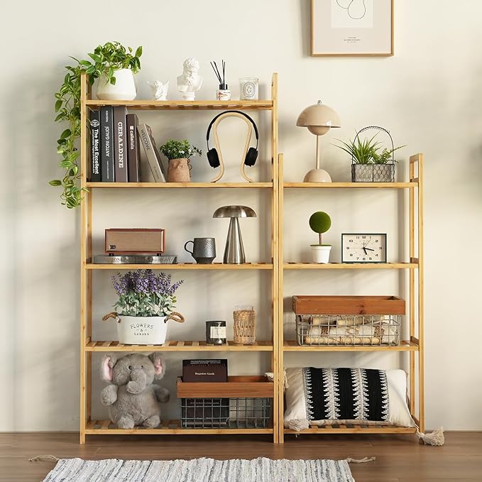 Bamboo Shelf, 4-Tier Bookcase Storage Shelves, Small Book Rack Shelving Unit, Multipurpose Storage Display Shelf for Bathroom Kitchen Living Room Office (4T- Natural)