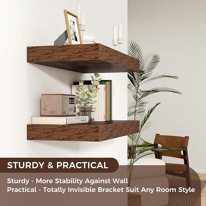 Floating Shelves for Wall, 36 Inch Wide x 12 Inch Deep Floating Shelves, Long Wood Floating Wall Shelf Shelves for Living Room Bathroom Bedroom Kitchen Home - (Brown, 36" W x 12" D x 2" H)