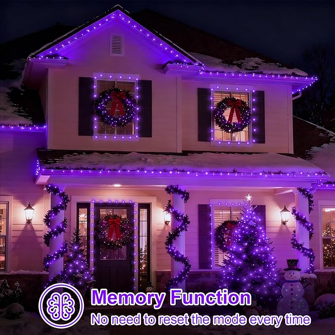 QITONG 165ft 500 LED Purple Christmas Lights, Clear Wire Outdoor String Lights with 8 Modes, Twinkle Xmas Lights Indoor Plug in