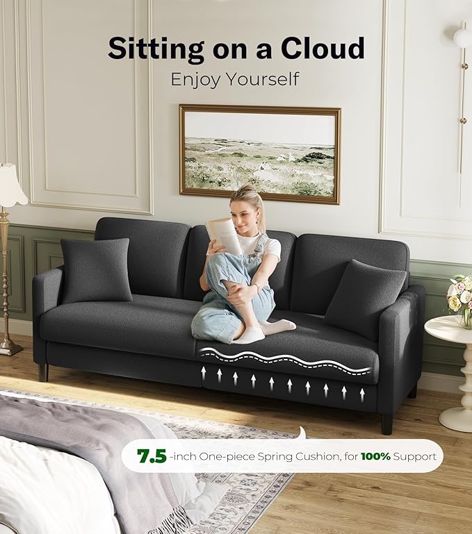 83" Couches for Living Room, Comfy Sofas for Living Room, Teddy Sofa Couch, Tool-Free Setup Loveseat Sofa, All-Wood Love Seat Couches, Small Couch 2 Pillows Included, Grey