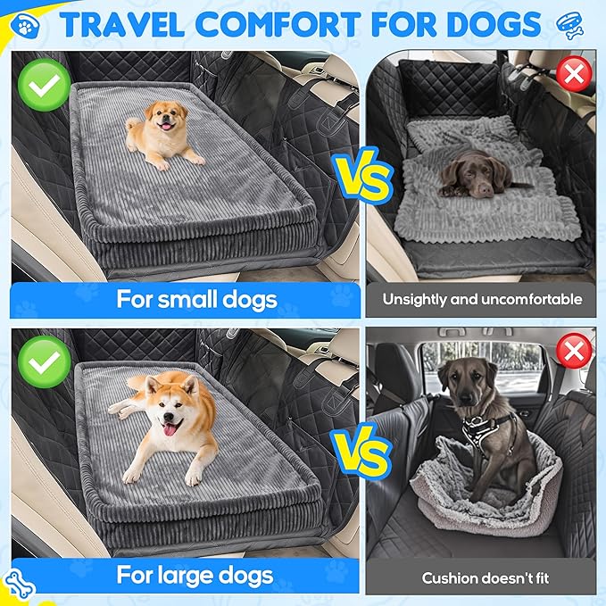 Dog Car Bed, Non-Slip Backseat Extender Pet Mat, Removable Washable Dog Bed for SUVs, Sedans & Trucks, Anti-Slip Travel Mat for Dogs, Easy Clean & Scratch-Proof & Comfort Dark Gray（56"x28.7"