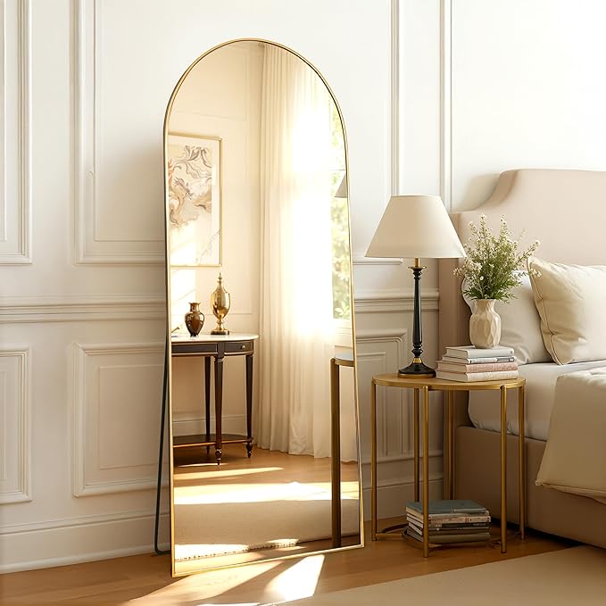 Full Length Mirror 56"x21" - Arched Floor Standing Body Mirror with Aluminum Frame,Leaning Hanging for Bedroom Cloakroom Living Room Gold