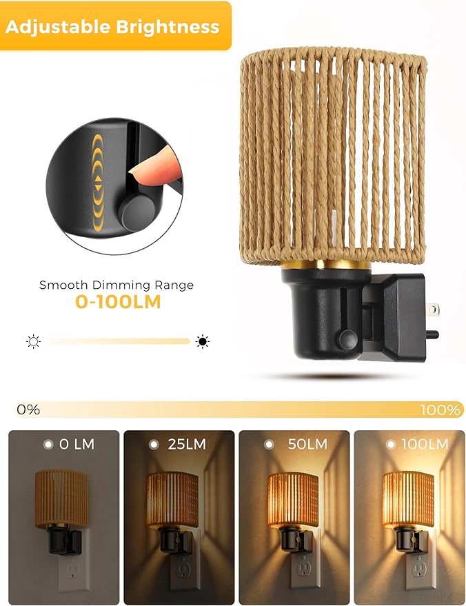 L LOHAS LED Night Lights Plug into Wall, Plug in Night Light, Bohemian Nightlight Dimmable with Light Sensor, 3000K, Boho Nightlights Farmhouse Decorative for Bedside Bedroom Bathroom Hallway, 1 Pack