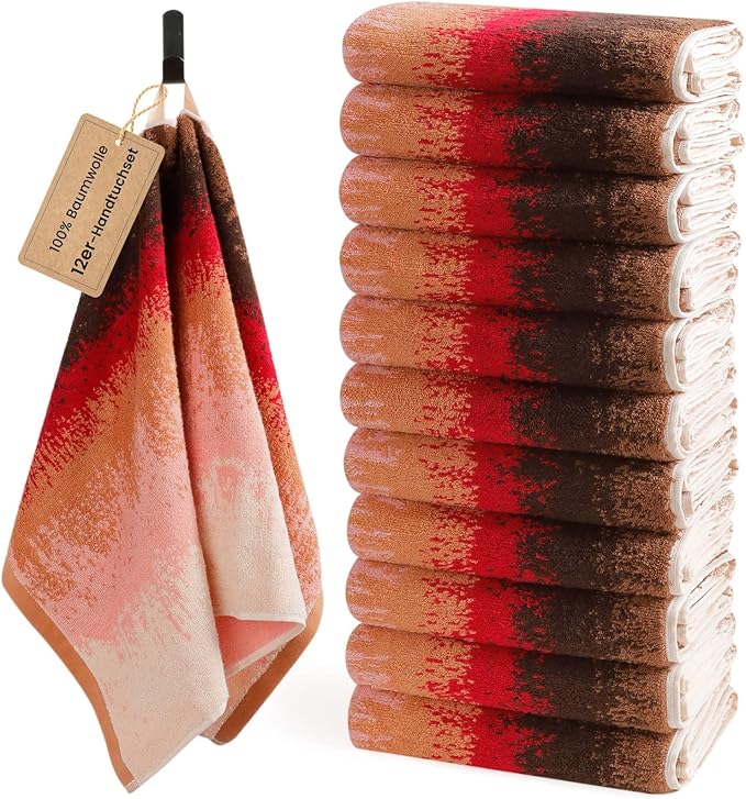 SEMAXE 12 Pack Hand Towels for Bathroom, 100% Cotton Towels with Hanging Loops, Soft & Highly Absorbent, Hand Towel Set for Gym, Shower, Hotel, Spa and Kitchen, Colorful Towel - Sunset Collection