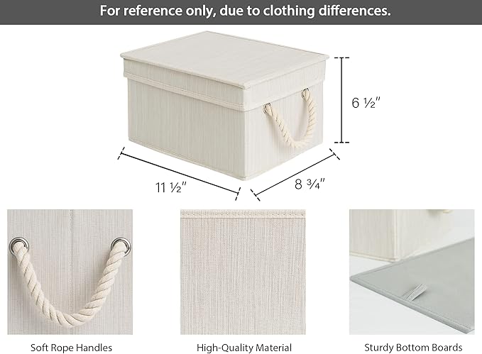 StorageWorks Storage Bins with Lids, Decorative Storage Boxes with Lid and Soft Rope Handles, Foldable Storage Baskets for Closet, Shelves, Stackable, 3-Pack, Ivory and White, Medium