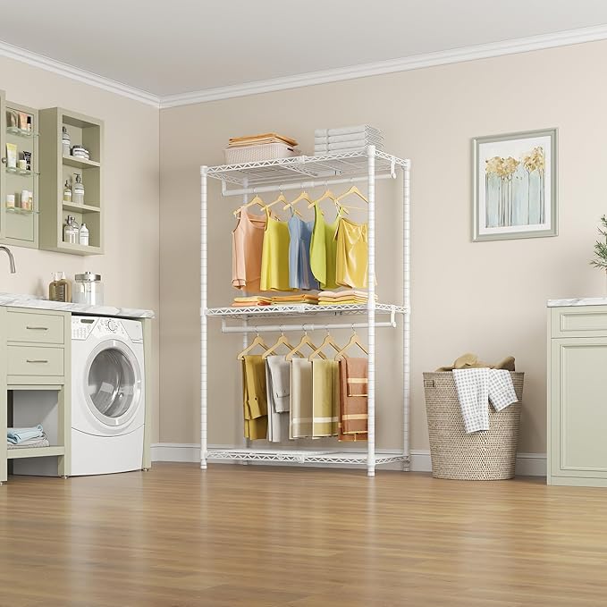 VIPEK X1 Expandable Clothes Rack Heavy Duty Adjustable from 2' to 3'5" with Flexible Shelves and Hanger Rods Metal Garment Racks Portable Closet Rack Clothing Racks for Hanging Clothes, White