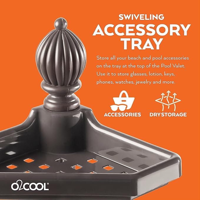 O2COOL Pool & Spa Valet, Adjustable Pool & Patio Towel Holder with Weighted Base, Outdoor Towel Bar, Poolside Table, Bronze