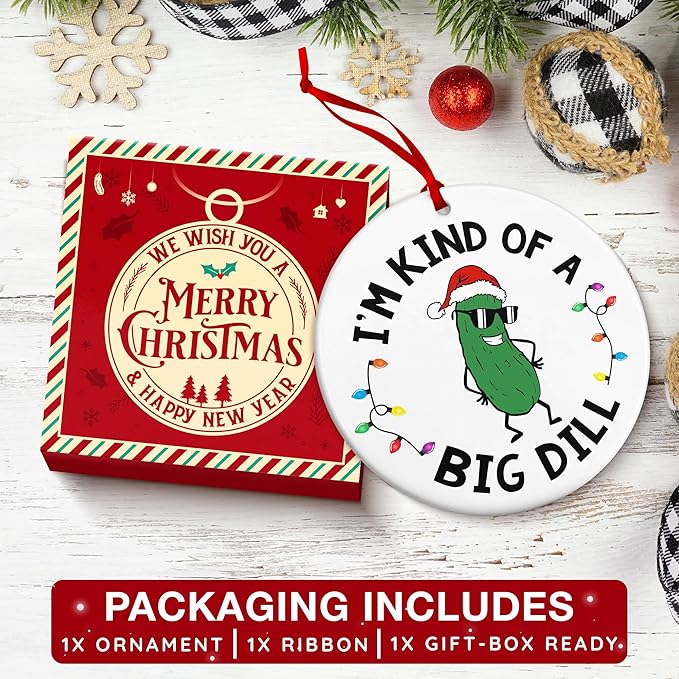 Pickle Ornament - Perfect Pickle Ornaments for Christmas Tree, Delightful Christmas Ornaments for The Big 'Dill' in Your Life, Durable Shatterproof Pickle Ornament, Ideal Gifts for Pickles Lovers