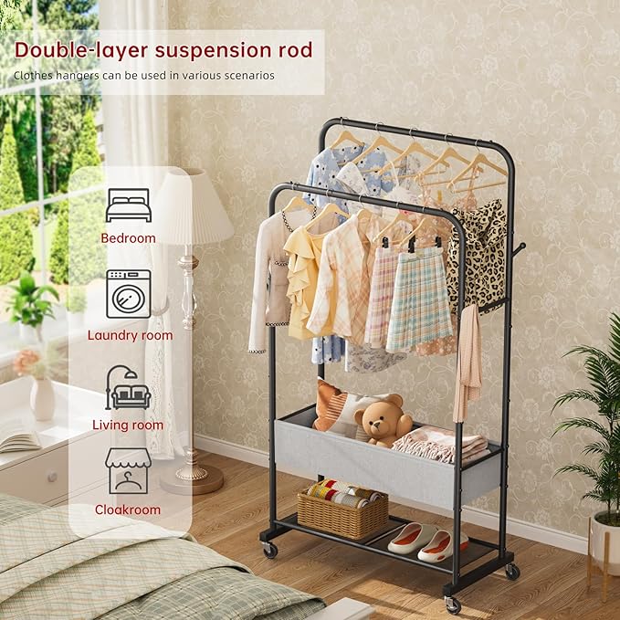 SINGAYE Clothes Garment Coat Rack Drying Clothing Racks Metal Freestanding for Hanging Clothes Portable Closet for Laundry Bedroom Black