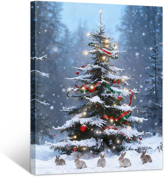 Framed Christmas Pictures Wall Decor,Vintage Pine Tree Prints,Winter Christmas Canvas Wall Art Decoration for Bedroom Bathroom Living Room Rustic Xmas Holiday Gifts (Christmas Tree 17, 12'' X 16'')