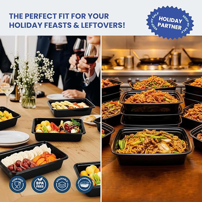 38oz 50 Pack Meal Prep Containers Reusable, Disposable Food Containers with Lids BPA Free, Microwave/Dishwasher/Freezer Safe To Go Containers for Christmas