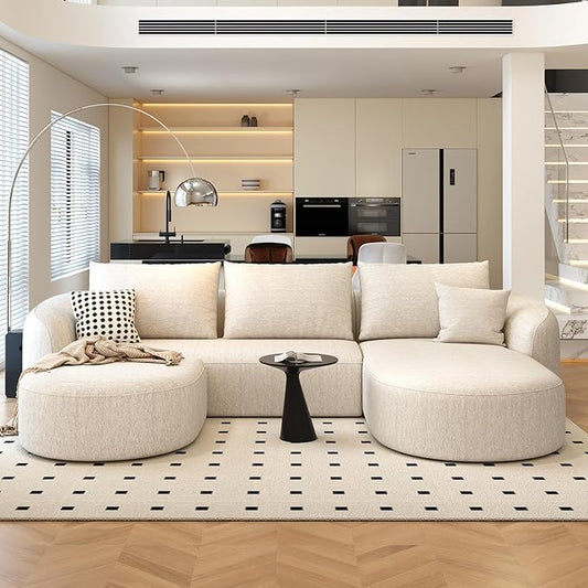 111" Modular Sectional Couches Luxury Modern Curved Back U-Shape Sofa Set with Ottoman,Minimalist Comfy Boneless Cloud Couch for Living Room Apartment,(Right Facing Chaise,White)