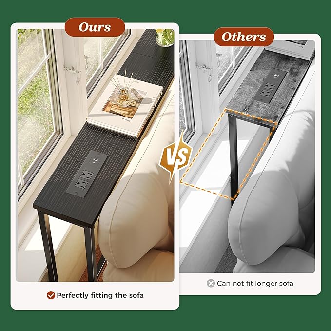 SUPERJARE 110.2 Inch Sofa Table with Power Outlets and USB-C Ports, 5.9 Inch Narrow Console Tables, Entryway Hallway Couch Tables with Storage, Behind Sofa, Small Spaces, Living Room, Black