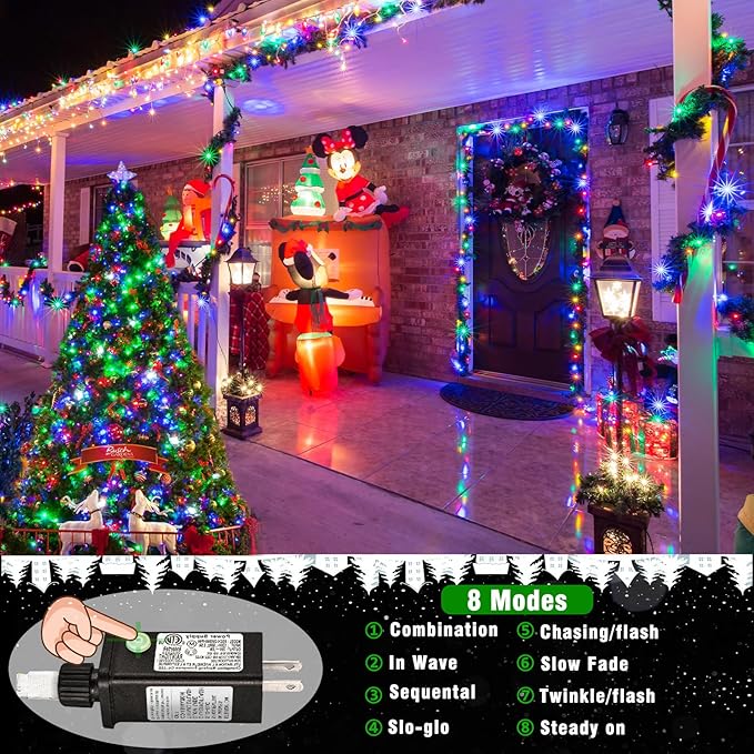 200 LED String Lights Indoor Outdoor 66ft Connectable Multicolor Christmas Lights 8 Modes Clear Wire Waterproof, Plug in Twinkle String Lights for Bedroom Christmas Tree Dorm Yard Home