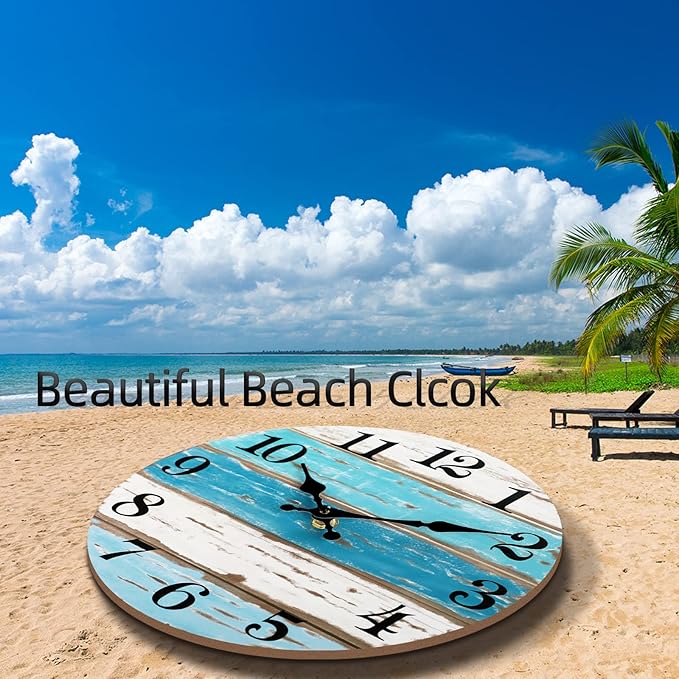 CHYLIN Nautical 14 Inch Wall Clock, Blue Ocean Theme, Silent Sweep Movement, Easy to Read, Good Gift