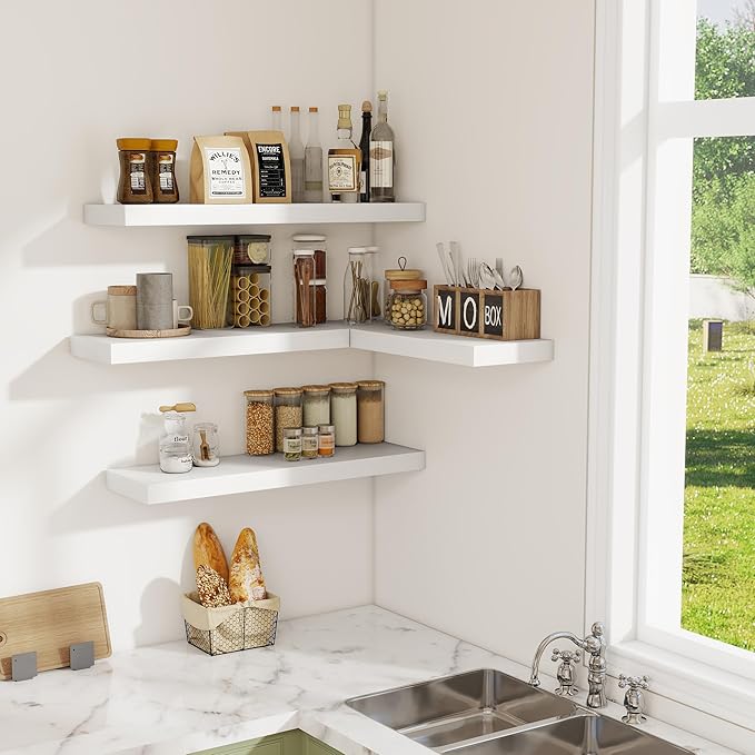 Fun Memories White Floating Shelves for Wall Set of 2, 28" White Floating Shelves for Home Decor, Rustic Wood Wall Mounted Shelf, Hanging Deep Shelf for Living Room, Bedroom, Bathroom, Kitchen