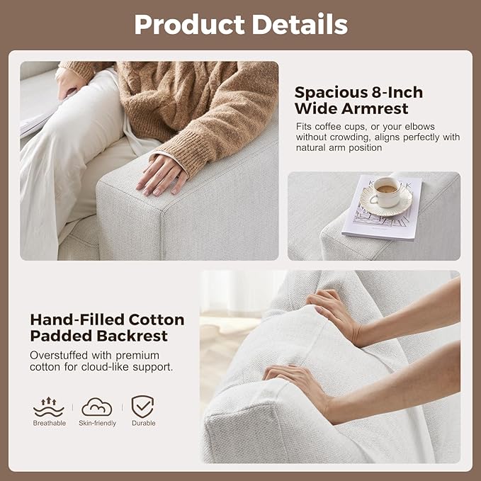 ABCASA 112" Convertible Sectional Sofa, Large L Shaped Couch with Detachable Sofa Cover, Modular Couch for Living Room, Breathable Linen Fabric Corner Sofa for Apartment, Ivory