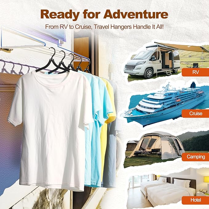 HOUSE DAY Foldable Travel Hangers 20 Pack w/10 Clips, Cruise Essentials 2025, Portable Hangers Collapsible Hanger Plastic, Travel Must Haves for Suitcase, Hotel, RV, Road Trip, Flying, Camping-Black