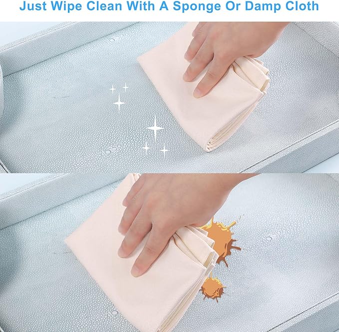 2 Pack Large Ottoman Tray Shagreen Decorative Tray Serving Tray with Acrylic Gold Handles, Ice Blue Vegan Leather Coffee Table Tray for All Occations Home Decor