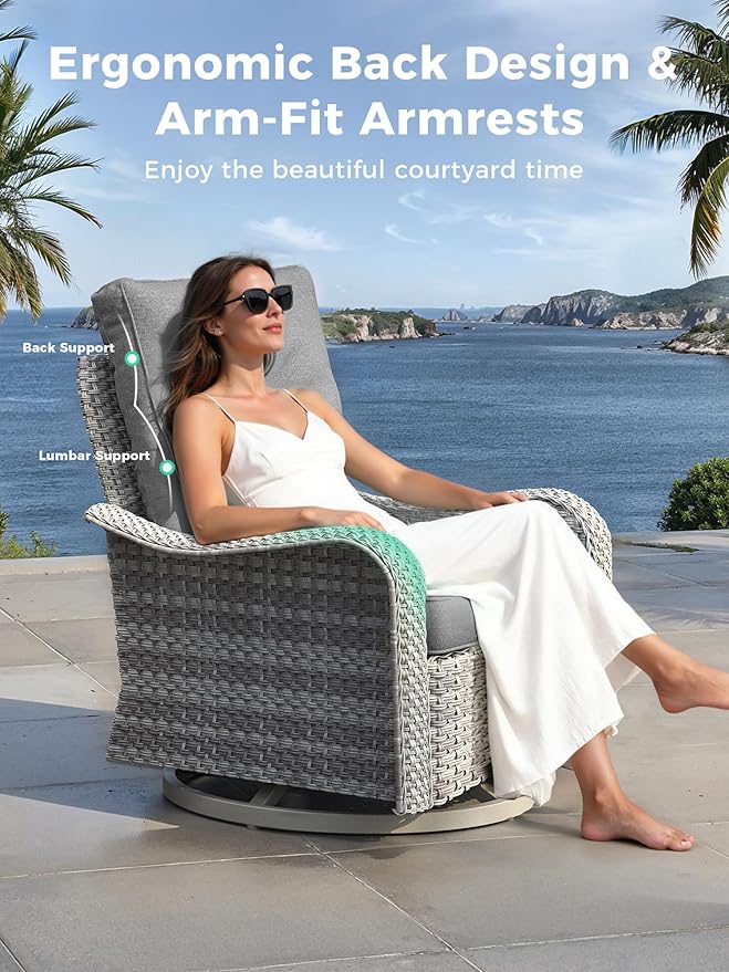 15 Piece Outdoor Wicker Rattan Sectional Sofa Set with Swivel Chairs, 12-Seats Patio with 4" Thickened Cushions & Coffee Table, All-Weather PE Rattan for Garden, Backyard, Porch, Grey