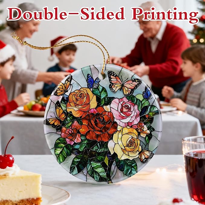 Butterfly & Rose Ornament, Christmas Ornaments, Christmas Decorations, Holiday Decor Gifts for Family, Friends & Flower Lovers, Gift Exchange & Gift Idea, Giftbox Included
