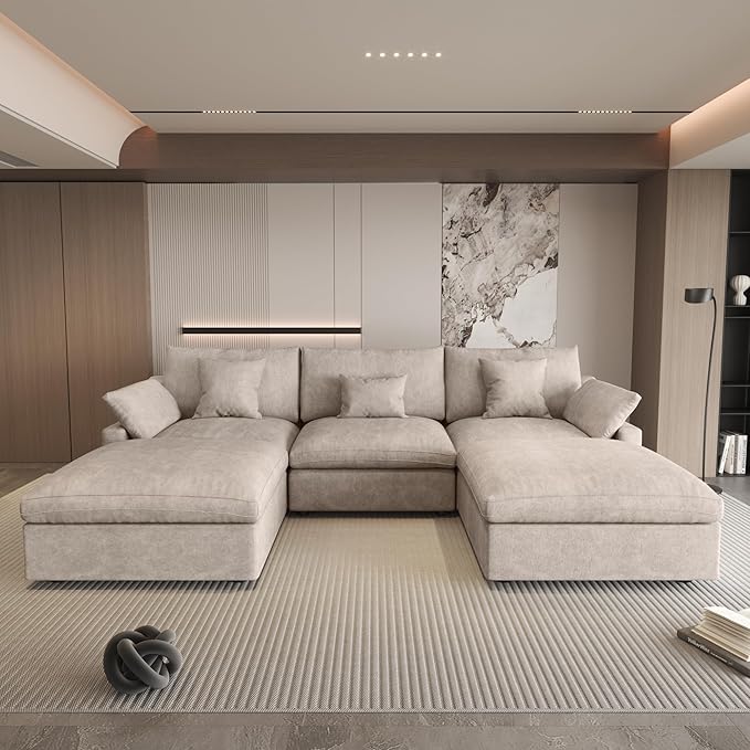 Cloud Couch Modular Sectional Sofa with Ottoman,120inch Down Filled U Shaped 5 Seater Convertible Sofa,Cover Washable and Replaceable Couches for Living Room