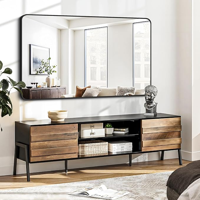 FORBATH Black Bathroom Mirror, Rectangular Vanity Mirror 30 x 48 Inch Wall Rounded Corner Metal Framed Bathroom Mirror for Living Room Bedroom Entryway Decor (Horizontal/Vertical)