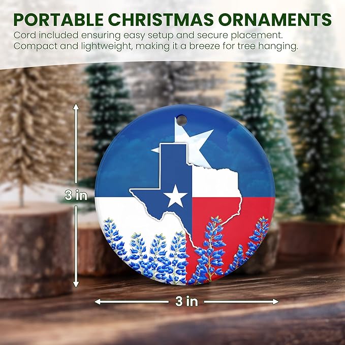 FLAGWIX Christmas Texas Gifts for Women Men - Ceramic Ornaments 2025 for Tree Decorations - Texas Christmas Ornament Gifts for Men Women, State Ornaments for Tree, Birthday Gift for Mom Dad Friends