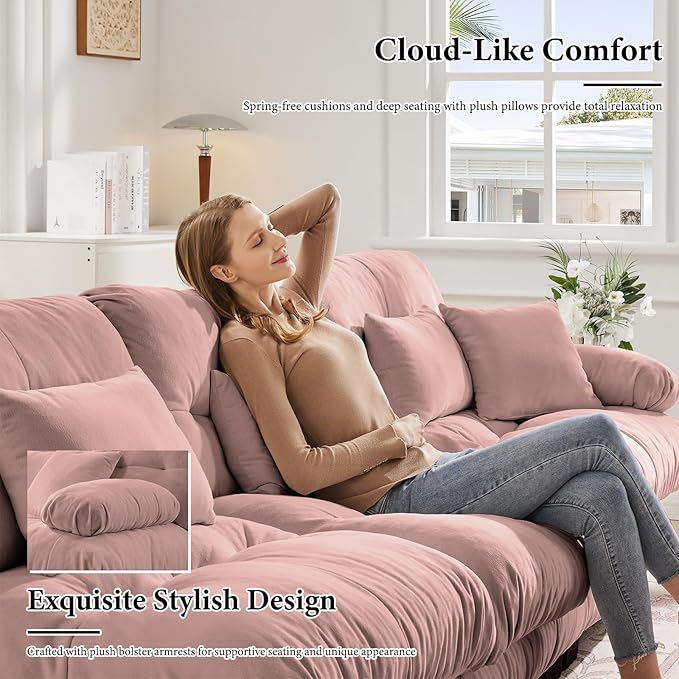 173.2" Oversized Couch, 4 Seater Modular Sectional Sofa, Pink Large U Shaped Fluffy Couch Set, Chenille Cloud Sofas with Ottoman for Living Room