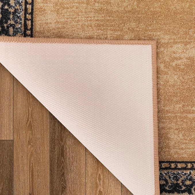 Antep Rugs Alfombras Bordered Modern 2x7 Non-Slip (Non-Skid) Low Pile Rubber Backing Indoor Area Runner Rug (Gold Brown, 2' x 7')