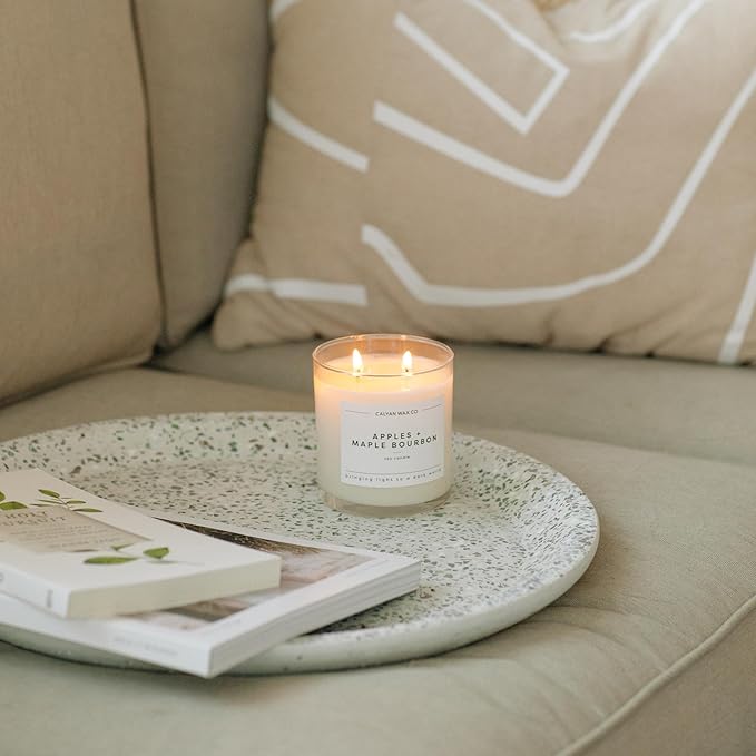 Calyan Wax Co. Apples & Maple Bourbon 2 Wick Scented Candle - 37 Hour Burn - Luxury Non Toxic Soy Wax Candles - Long Lasting Large Glass Jar Candle for Home - 8.8oz