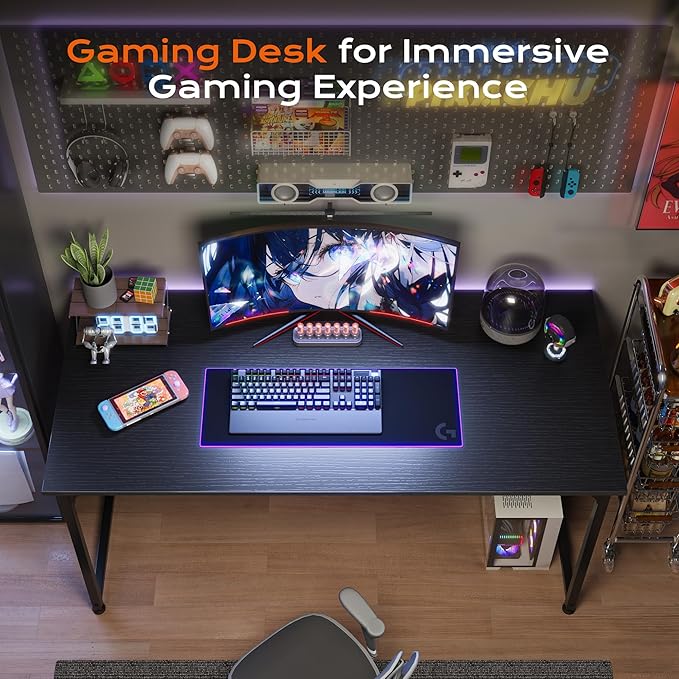 PRAISUN 40 X 24 Inch Computer Desk with Deeper Desktop, Gaming Office Writing Work Desk for Home Office, Study, Bedroom, Work from Home Desk, Metal Frame, Black